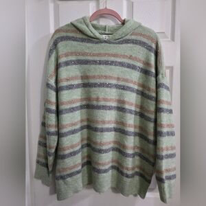 Nine West Green, Pink, And Purple Striped Hoodie Sweater With Sequins